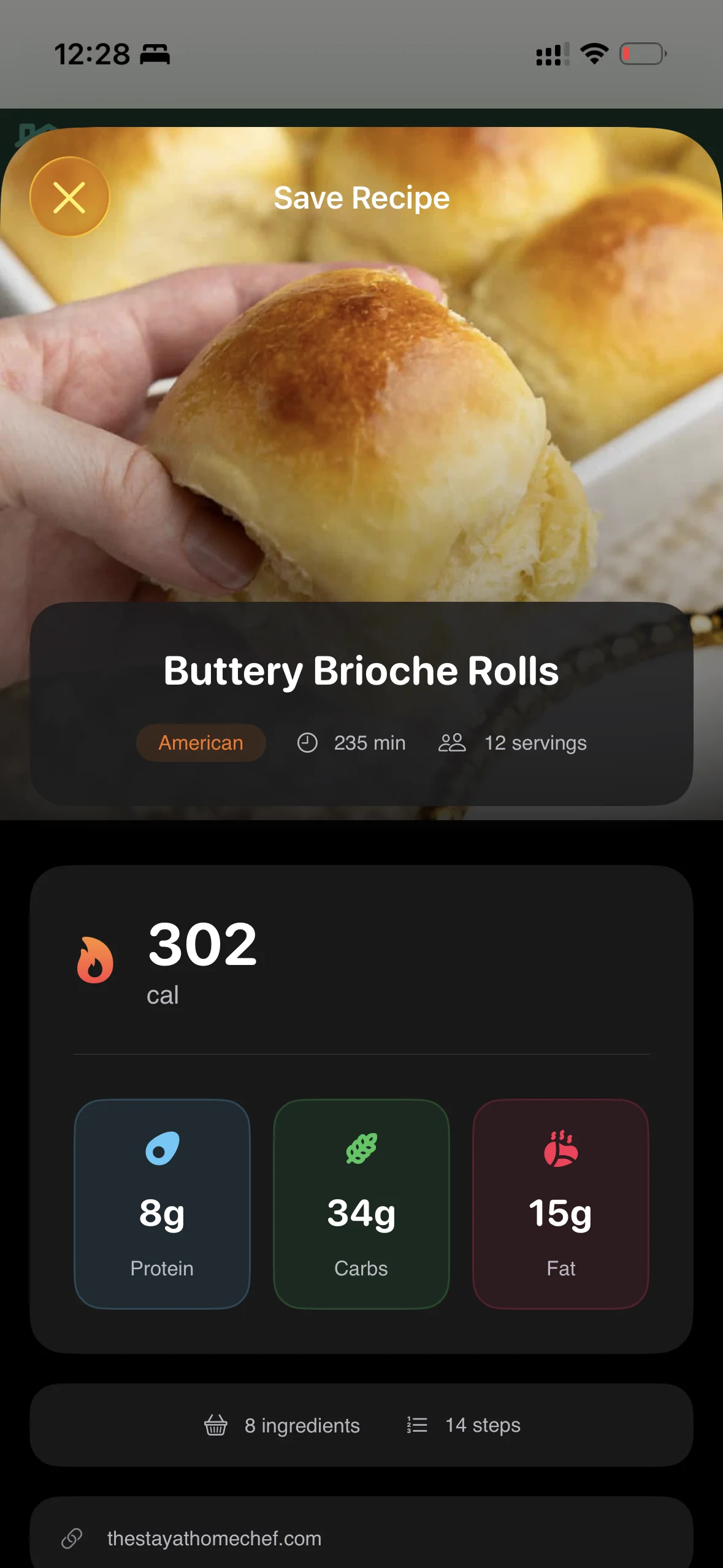 Recipe imported from web with macros