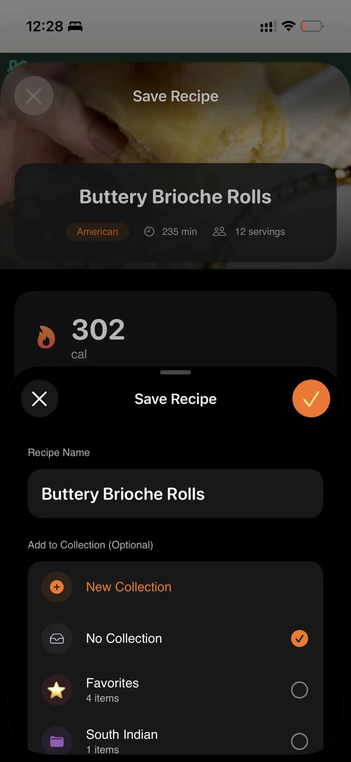 Save recipe to collection
