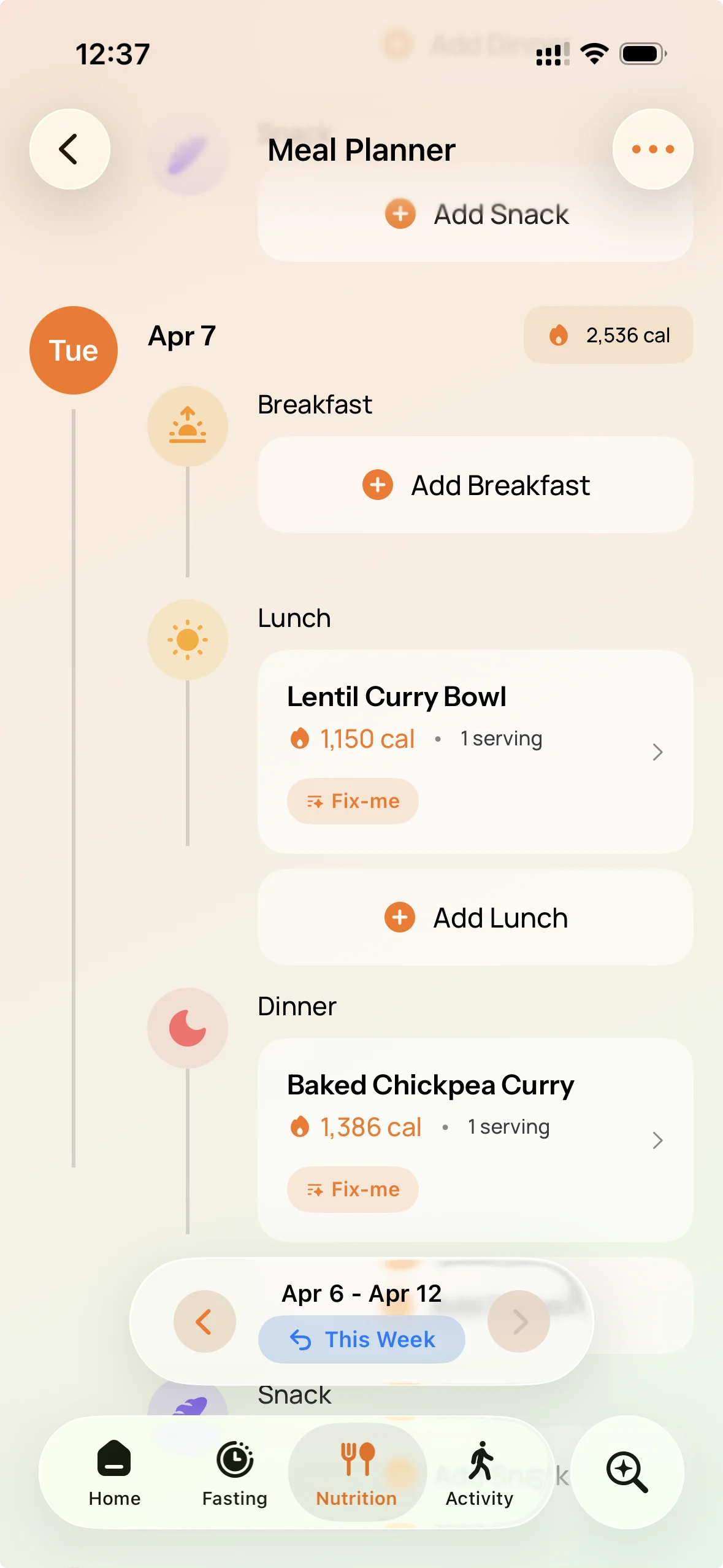 Weekly meal planner